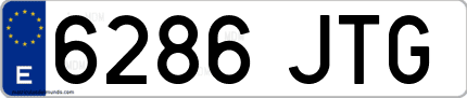 Ejemplo de matrícula de coche ordinaria 6286 JTG