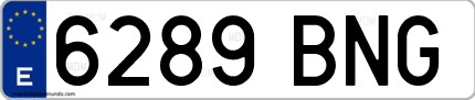 Ejemplo de matrícula de coche ordinaria 6289 BNG