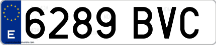 Ejemplo de matrícula de coche ordinaria 6289 BVC