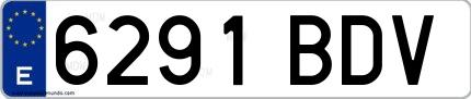 Ejemplo de matrícula española 6291 BDV
