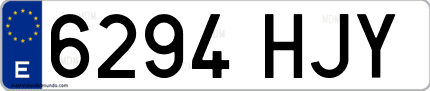 Ejemplo de matrícula de coche ordinaria 6294 HJY