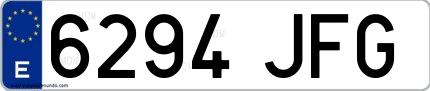 Ejemplo de matrícula española 6294 JFG