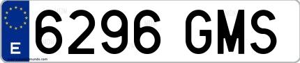 Ejemplo de matrícula de coche ordinaria 6296 GMS