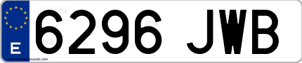 Ejemplo de matrícula de coche ordinaria 6296 JWB