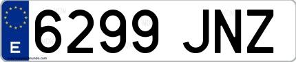 Ejemplo de matrícula española 6299 JNZ