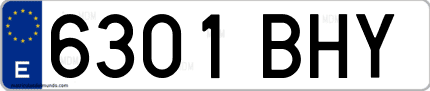 Ejemplo de matrícula de coche ordinaria 6301 BHY