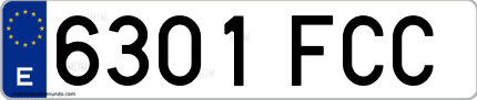 Ejemplo de matrícula de coche ordinaria 6301 FCC