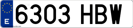 Ejemplo de matrícula de coche ordinaria 6303 HBW