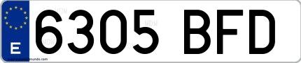 Ejemplo de matrícula española 6305 BFD
