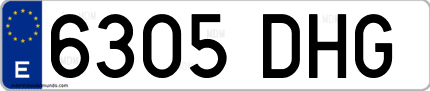 Ejemplo de matrícula de coche ordinaria 6305 DHG