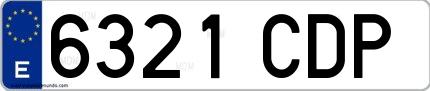 Ejemplo de matrícula española 6321 CDP