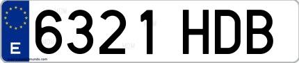 Ejemplo de matrícula de coche ordinaria 6321 HDB