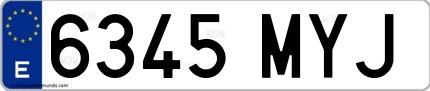 Ejemplo de matrícula de coche ordinaria 6345 MYJ