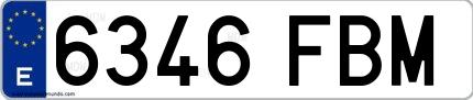 Ejemplo de matrícula de coche ordinaria 6346 FBM