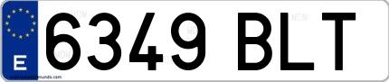 Ejemplo de matrícula española 6349 BLT