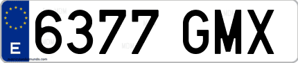 Ejemplo de matrícula de coche ordinaria 6377 GMX