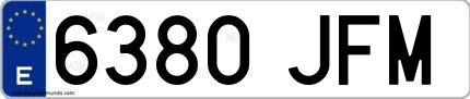 Ejemplo de matrícula de coche ordinaria 6380 JFM