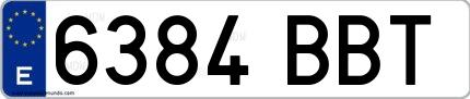 Ejemplo de matrícula de coche ordinaria 6384 BBT