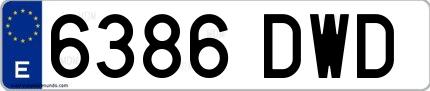 Ejemplo de matrícula española 6386 DWD