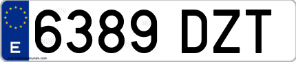 Ejemplo de matrícula de coche ordinaria 6389 DZT
