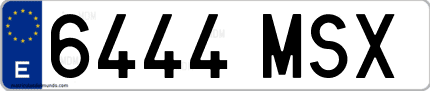 Ejemplo de matrícula de coche ordinaria 6444 MSX