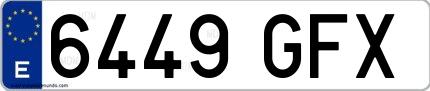 Ejemplo de matrícula española 6449 GFX