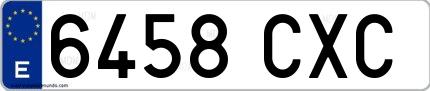 Ejemplo de matrícula española 6458 CXC