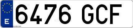Ejemplo de matrícula de coche ordinaria 6476 GCF