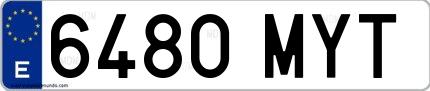 Ejemplo de matrícula de coche ordinaria 6480 MYT