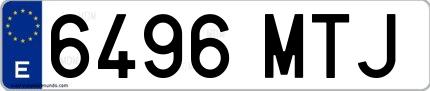 Ejemplo de matrícula española 6496 MTJ