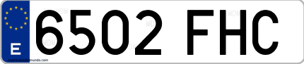 Ejemplo de matrícula de coche ordinaria 6502 FHC