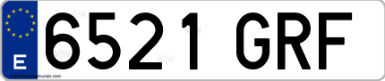 Ejemplo de matrícula de coche ordinaria 6521 GRF