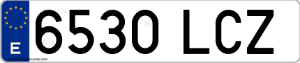 Ejemplo de matrícula de coche ordinaria 6530 LCZ
