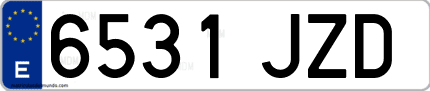 Ejemplo de matrícula de coche ordinaria 6531 JZD