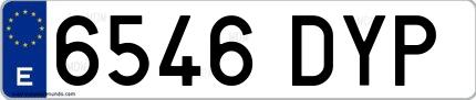 Ejemplo de matrícula de coche ordinaria 6546 DYP
