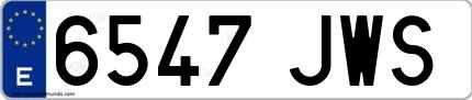 Ejemplo de matrícula española 6547 JWS