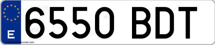 Ejemplo de matrícula española 6550 BDT