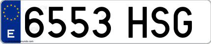 Ejemplo de matrícula española 6553 HSG