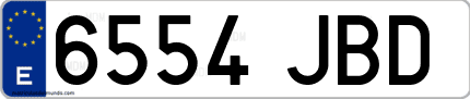 Ejemplo de matrícula de coche ordinaria 6554 JBD