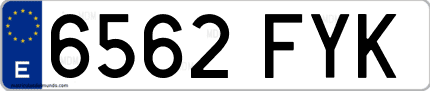 Ejemplo de matrícula de coche ordinaria 6562 FYK