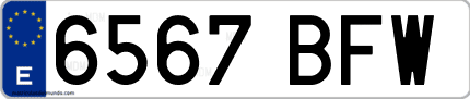 Ejemplo de matrícula de coche ordinaria 6567 BFW