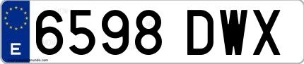 Ejemplo de matrícula española 6598 DWX