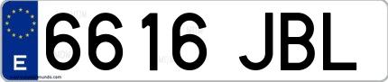 Ejemplo de matrícula española 6616 JBL
