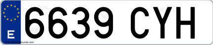 Ejemplo de matrícula española 6639 CYH