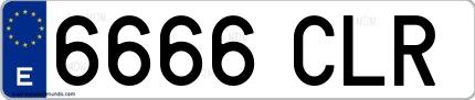 Ejemplo de matrícula de coche ordinaria 6666 CLR