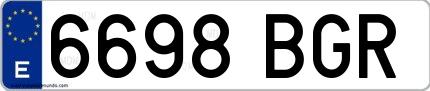Ejemplo de matrícula española 6698 BGR