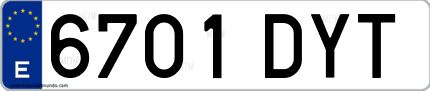 Ejemplo de matrícula de coche ordinaria 6701 DYT