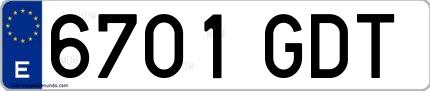 Ejemplo de matrícula española 6701 GDT