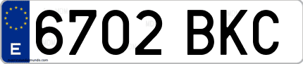 Ejemplo de matrícula de coche ordinaria 6702 BKC