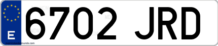 Ejemplo de matrícula de coche ordinaria 6702 JRD